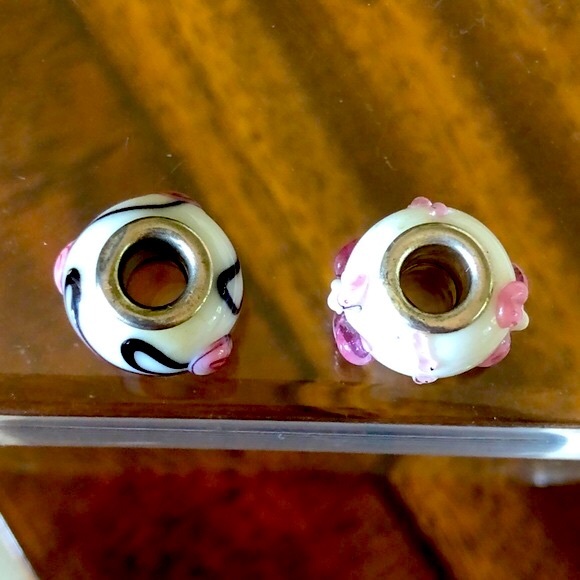 2- blown glass spacer charm bracelet/ necklace beads - Picture 8 of 8